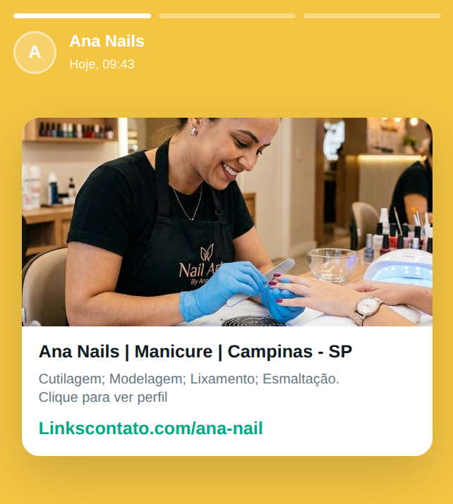 Exemplo do perfil sendo compartilhado nos status do WhatsApp